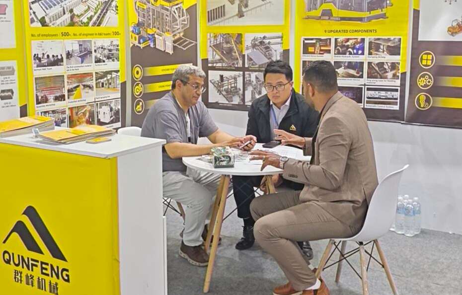 Intelligent Construction Machinery for Algeria Qunfeng team explaining Chinese intelligent manufacturing equipment to Algerian buyers