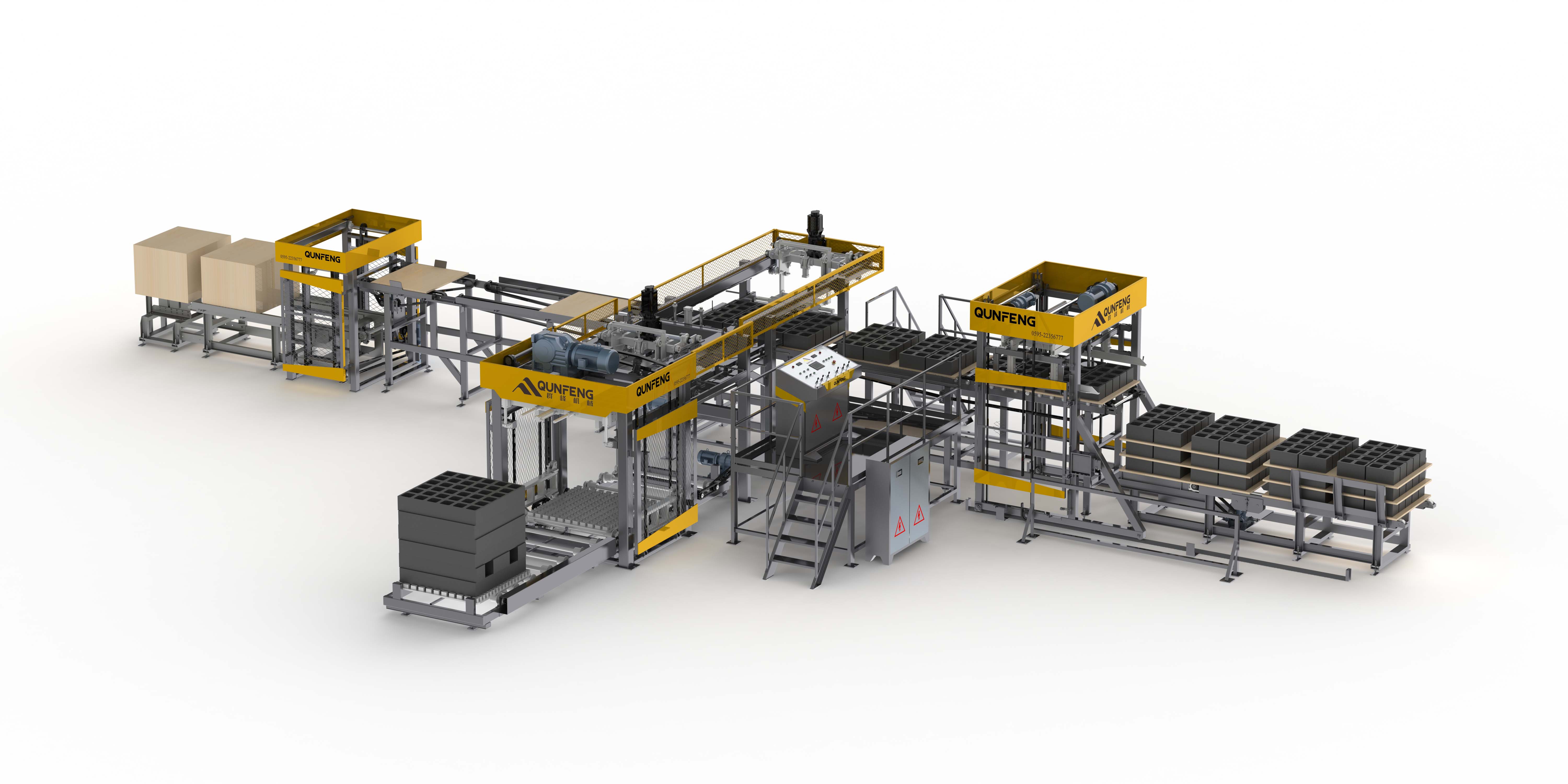 QMD1200D Low Position Palletizing System for concrete blocks front view